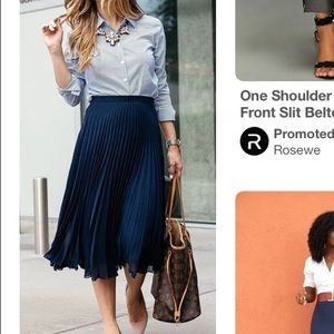 Navy blue pleated midi skirt